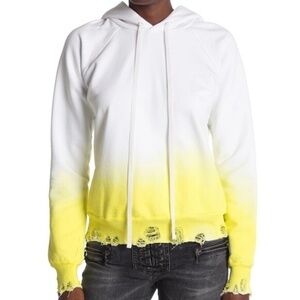 Unravel Project White Lime Dip Dye Distressed Pullover Hoodie, Size S, NWOT